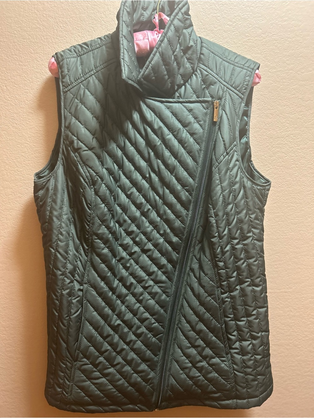 dennis basso Forest Green Quilted Asymmetric Vest Size Medium